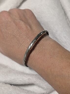 Vintage Silver Tone Twisted Rope Stacking Bangle Bracelet Minimalist Boho